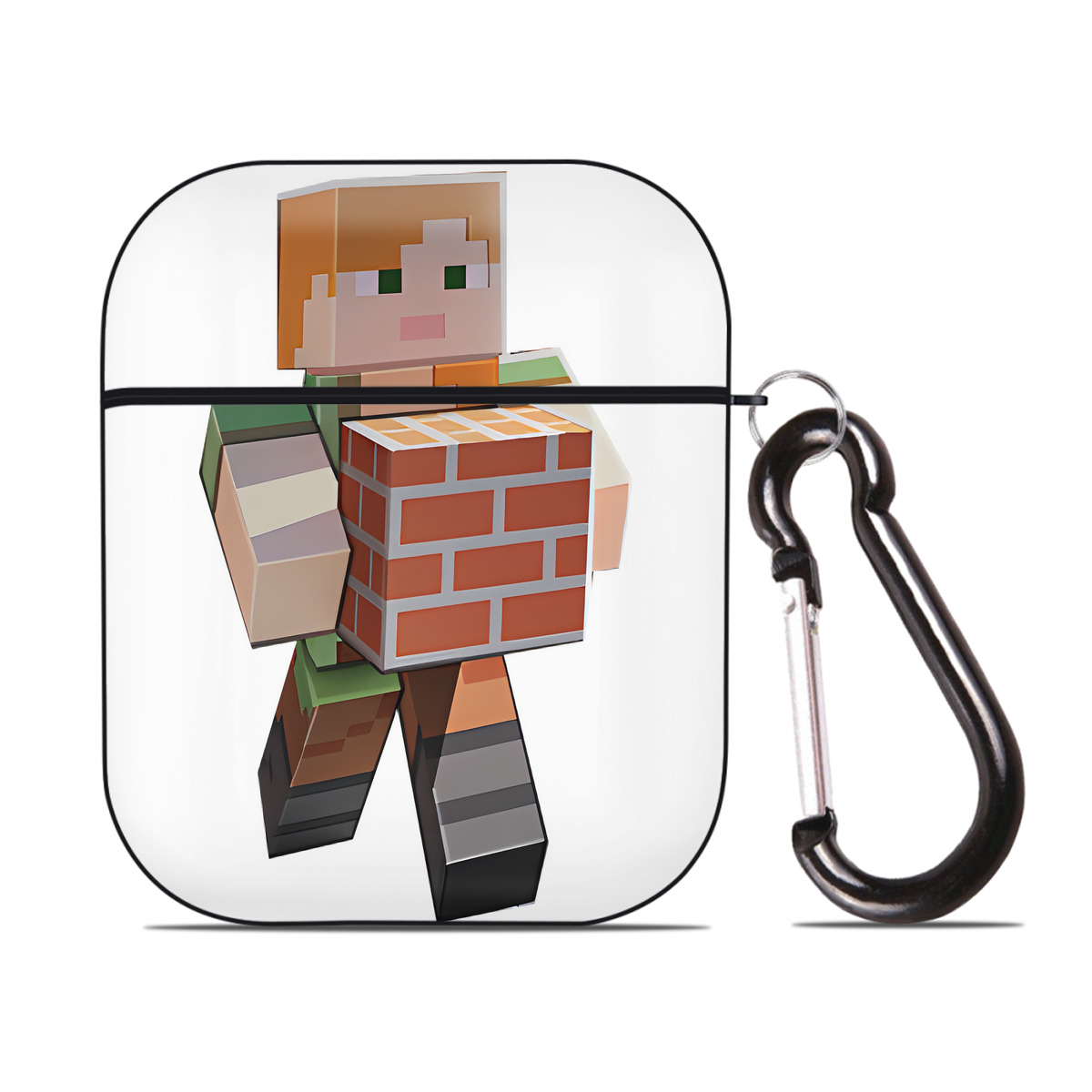 （画像用） マインクラフト ブロックの世界 Minecraft MC Block world AirPods 第2世代保護ケース ハードシェル ブラック 耐衝撃・防指紋・カラビナ付き