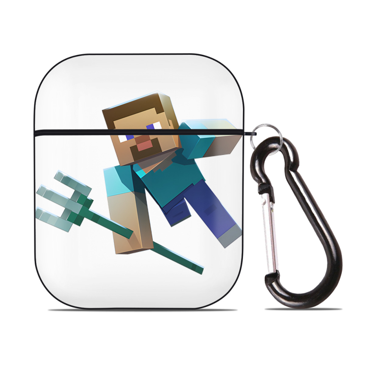 （画像用） マインクラフト ブロックの世界 Minecraft MC Block world AirPods 第2世代保護ケース ハードシェル ブラック 耐衝撃・防指紋・カラビナ付き