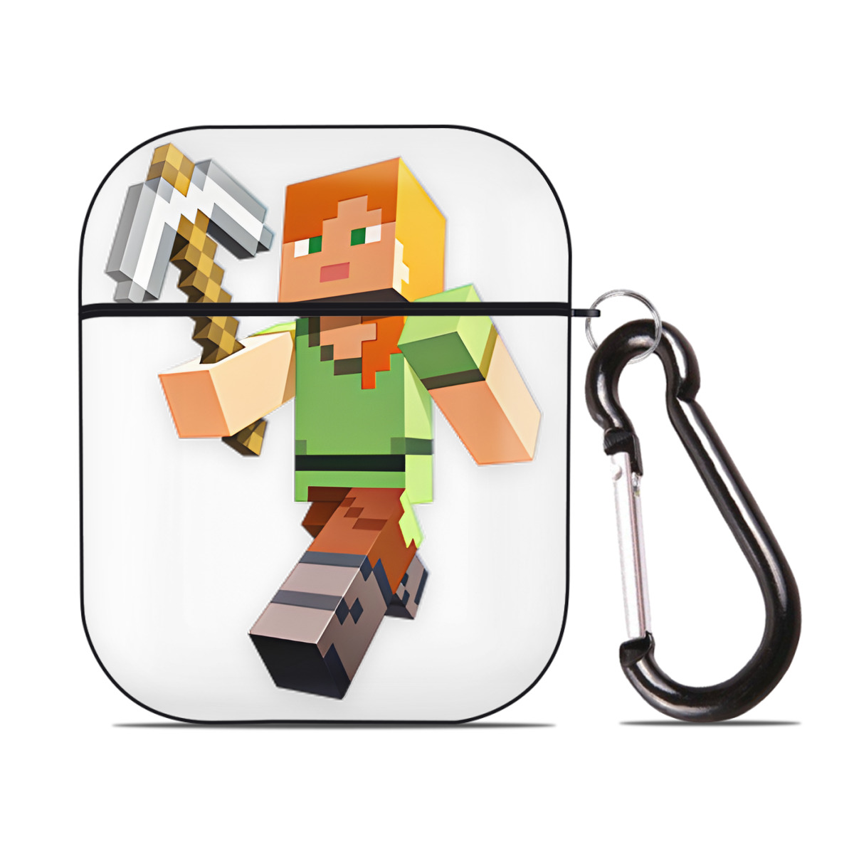 （画像用） マインクラフト ブロックの世界 Minecraft MC Block world AirPods 第2世代保護ケース ハードシェル ブラック 耐衝撃・防指紋・カラビナ付き