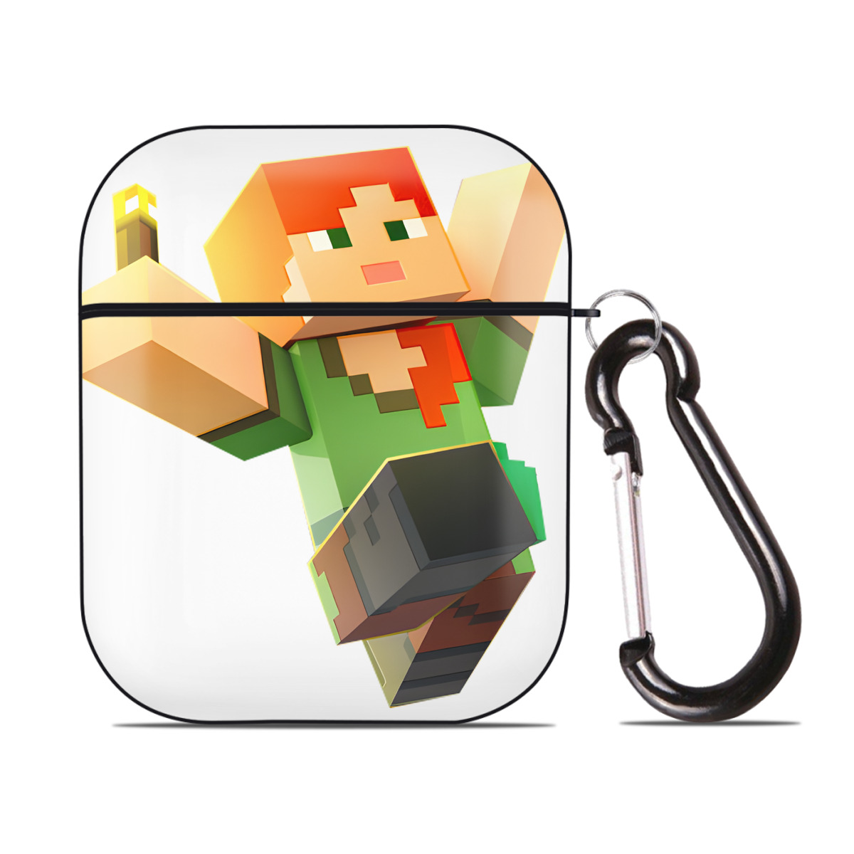 （画像用） マインクラフト ブロックの世界 Minecraft MC Block world AirPods 第2世代保護ケース ハードシェル ブラック 耐衝撃・防指紋・カラビナ付き