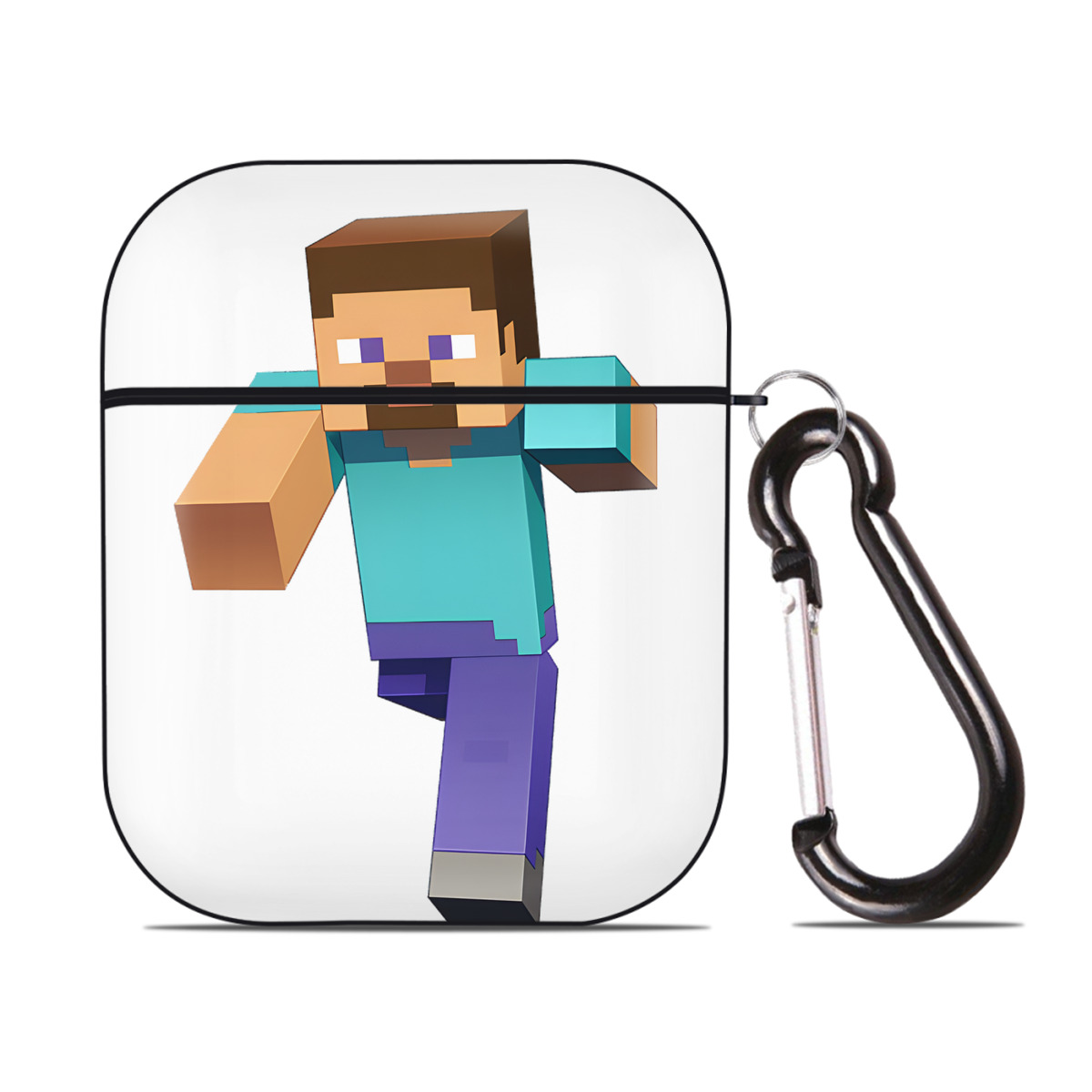 （画像用） マインクラフト ブロックの世界 Minecraft MC Block world AirPods 第2世代保護ケース ハードシェル ブラック 耐衝撃・防指紋・カラビナ付き
