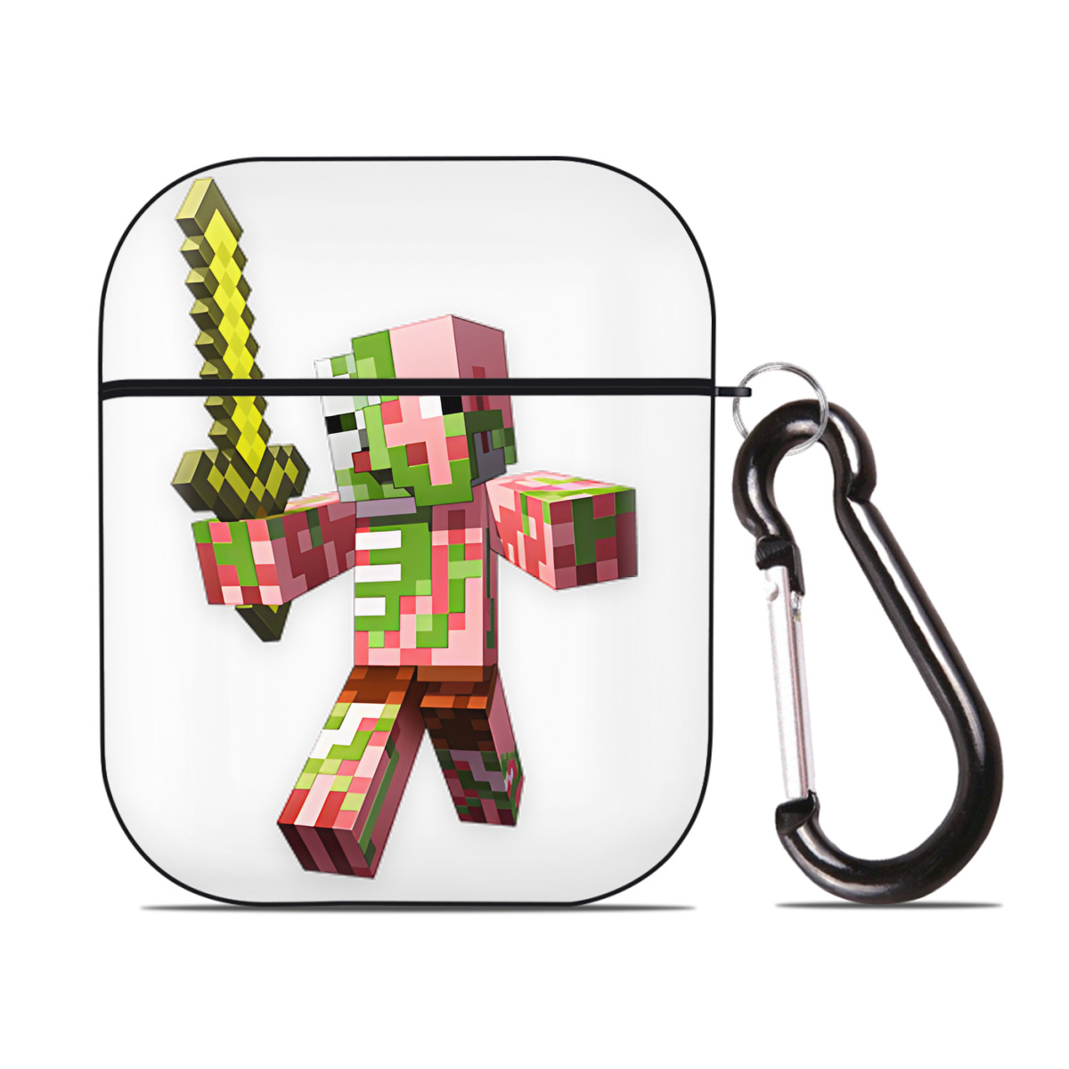 （画像用） マインクラフト ブロックの世界 Minecraft MC Block world AirPods 第2世代保護ケース ハードシェル ブラック 耐衝撃・防指紋・カラビナ付き