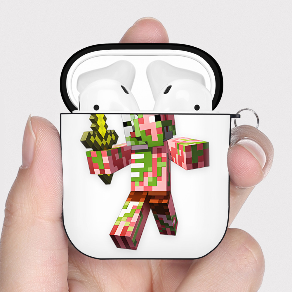 （画像用） マインクラフト ブロックの世界 Minecraft MC Block world AirPods 第2世代保護ケース ハードシェル ブラック 耐衝撃・防指紋・カラビナ付き