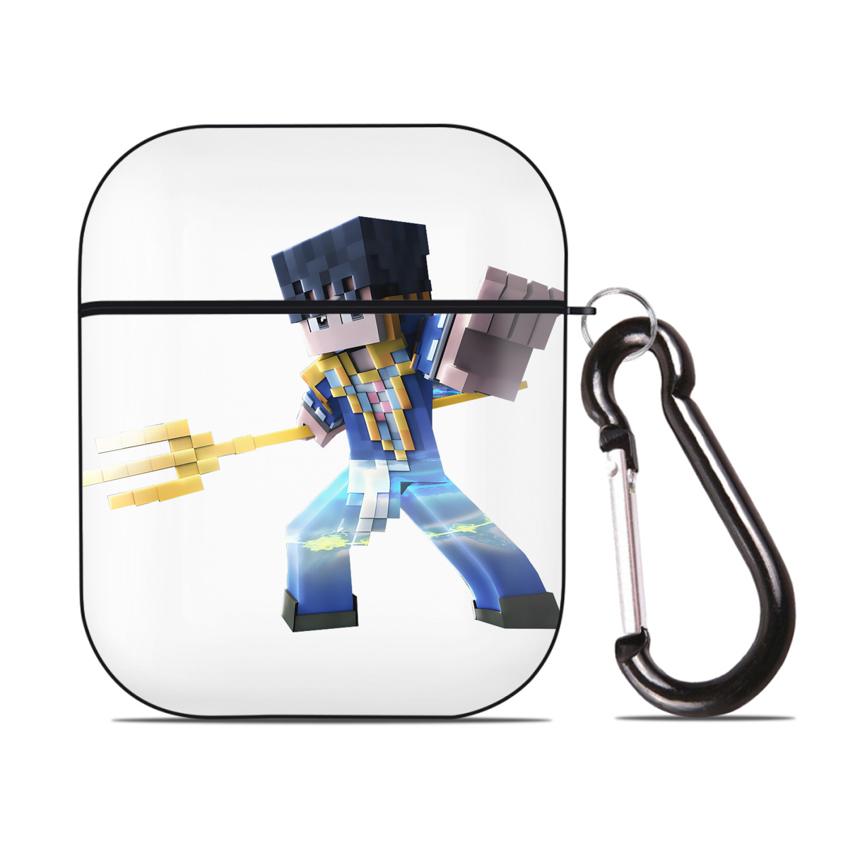 （画像用） マインクラフト ブロックの世界 Minecraft MC Block world AirPods 第2世代保護ケース ハードシェル ブラック 耐衝撃・防指紋・カラビナ付き