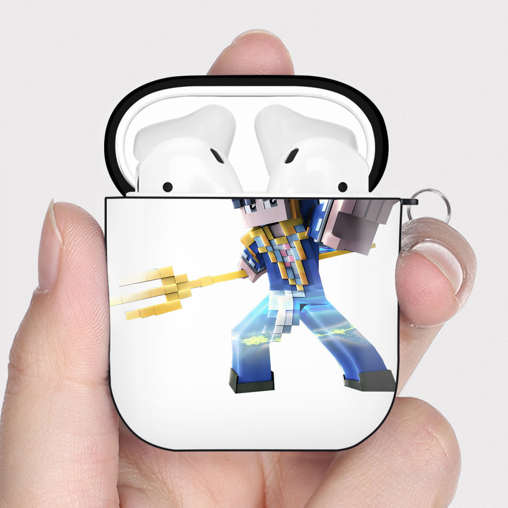 （画像用） マインクラフト ブロックの世界 Minecraft MC Block world AirPods 第2世代保護ケース ハードシェル ブラック 耐衝撃・防指紋・カラビナ付き