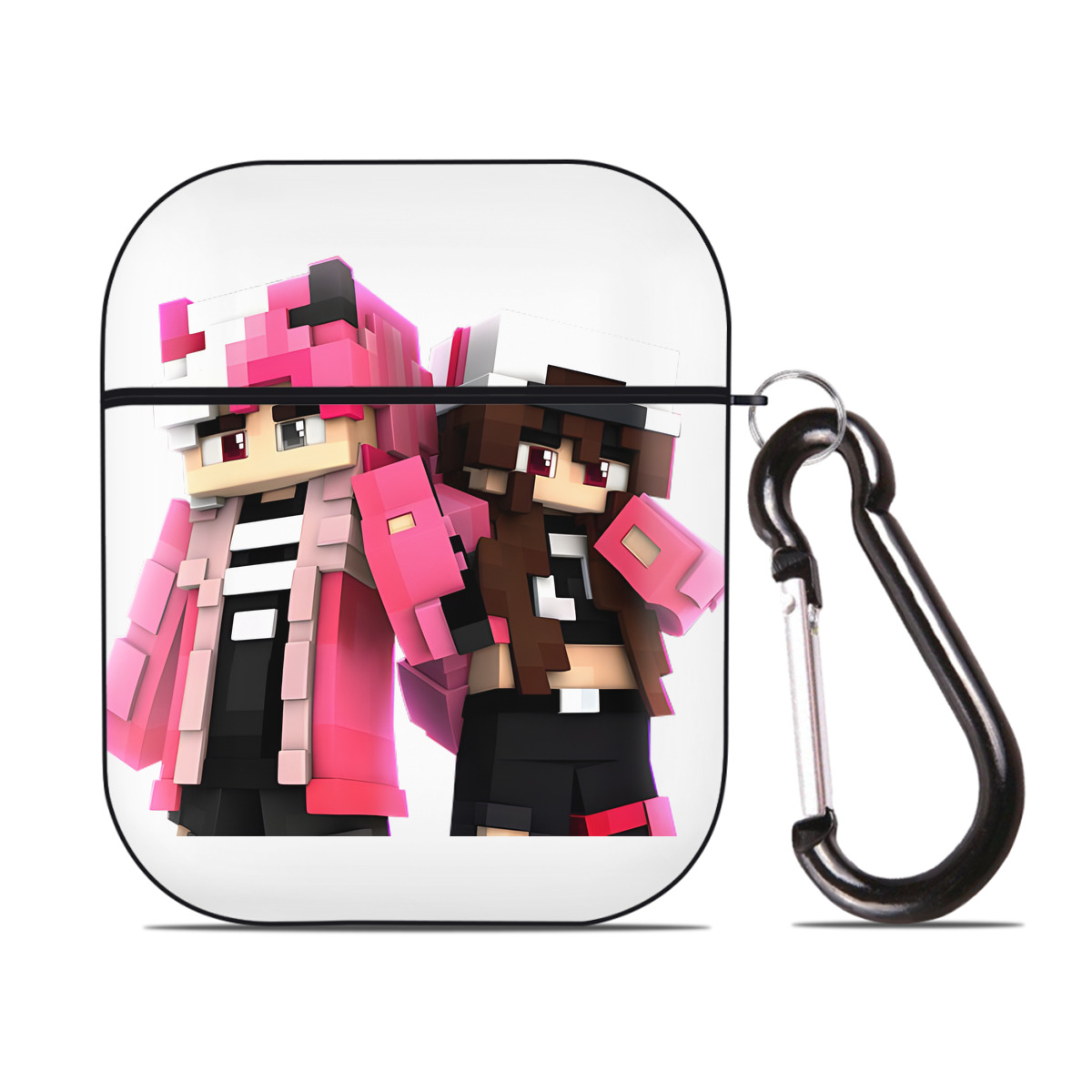 （画像用） マインクラフト ブロックの世界 Minecraft MC Block world AirPods 第2世代保護ケース ハードシェル ブラック 耐衝撃・防指紋・カラビナ付き