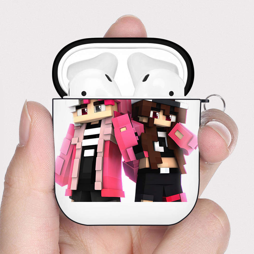 （画像用） マインクラフト ブロックの世界 Minecraft MC Block world AirPods 第2世代保護ケース ハードシェル ブラック 耐衝撃・防指紋・カラビナ付き
