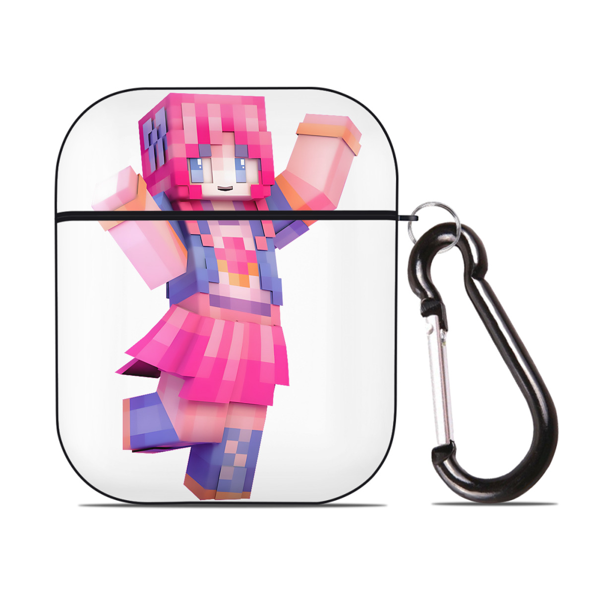 （画像用） マインクラフト ブロックの世界 Minecraft MC Block world AirPods 第2世代保護ケース ハードシェル ブラック 耐衝撃・防指紋・カラビナ付き