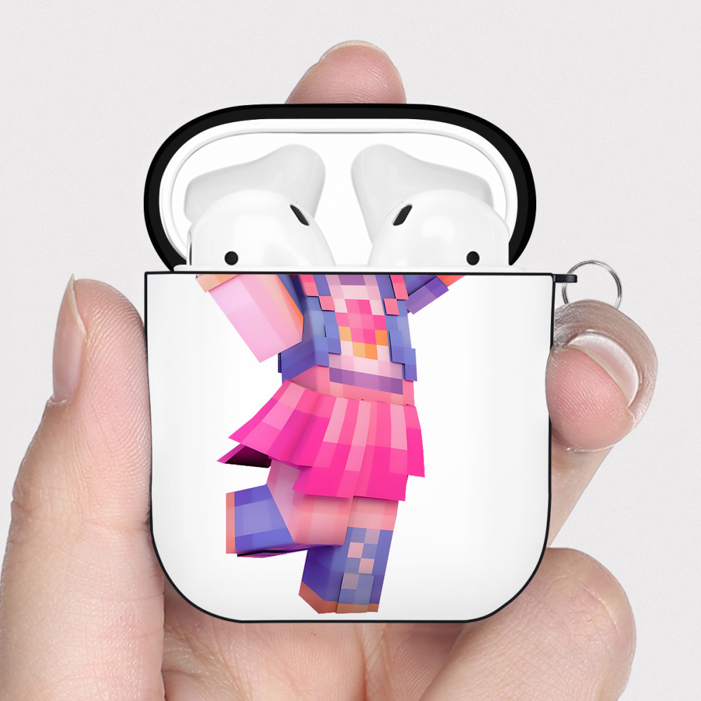 （画像用） マインクラフト ブロックの世界 Minecraft MC Block world AirPods 第2世代保護ケース ハードシェル ブラック 耐衝撃・防指紋・カラビナ付き