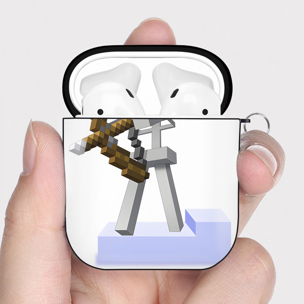 （画像用） マインクラフト ブロックの世界 Minecraft MC Block world AirPods 第2世代保護ケース ハードシェル ブラック 耐衝撃・防指紋・カラビナ付き