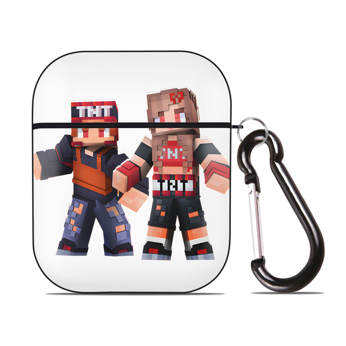 （画像用） マインクラフト ブロックの世界 Minecraft MC Block world AirPods 第2世代保護ケース ハードシェル ブラック 耐衝撃・防指紋・カラビナ付き