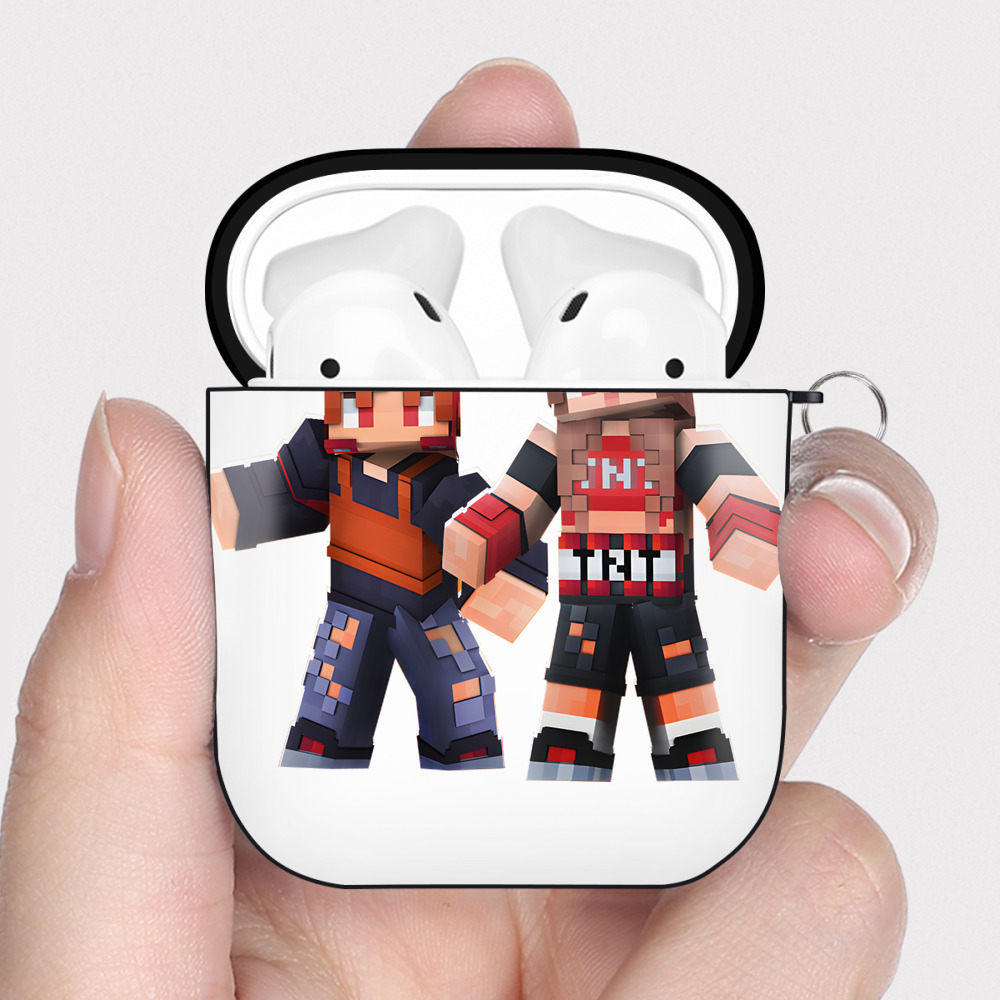 （画像用） マインクラフト ブロックの世界 Minecraft MC Block world AirPods 第2世代保護ケース ハードシェル ブラック 耐衝撃・防指紋・カラビナ付き