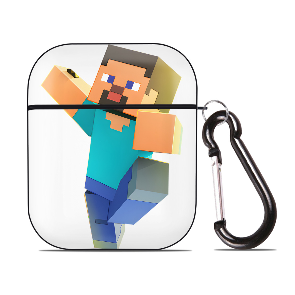（画像用） マインクラフト ブロックの世界 Minecraft MC Block world AirPods 第2世代保護ケース ハードシェル ブラック 耐衝撃・防指紋・カラビナ付き