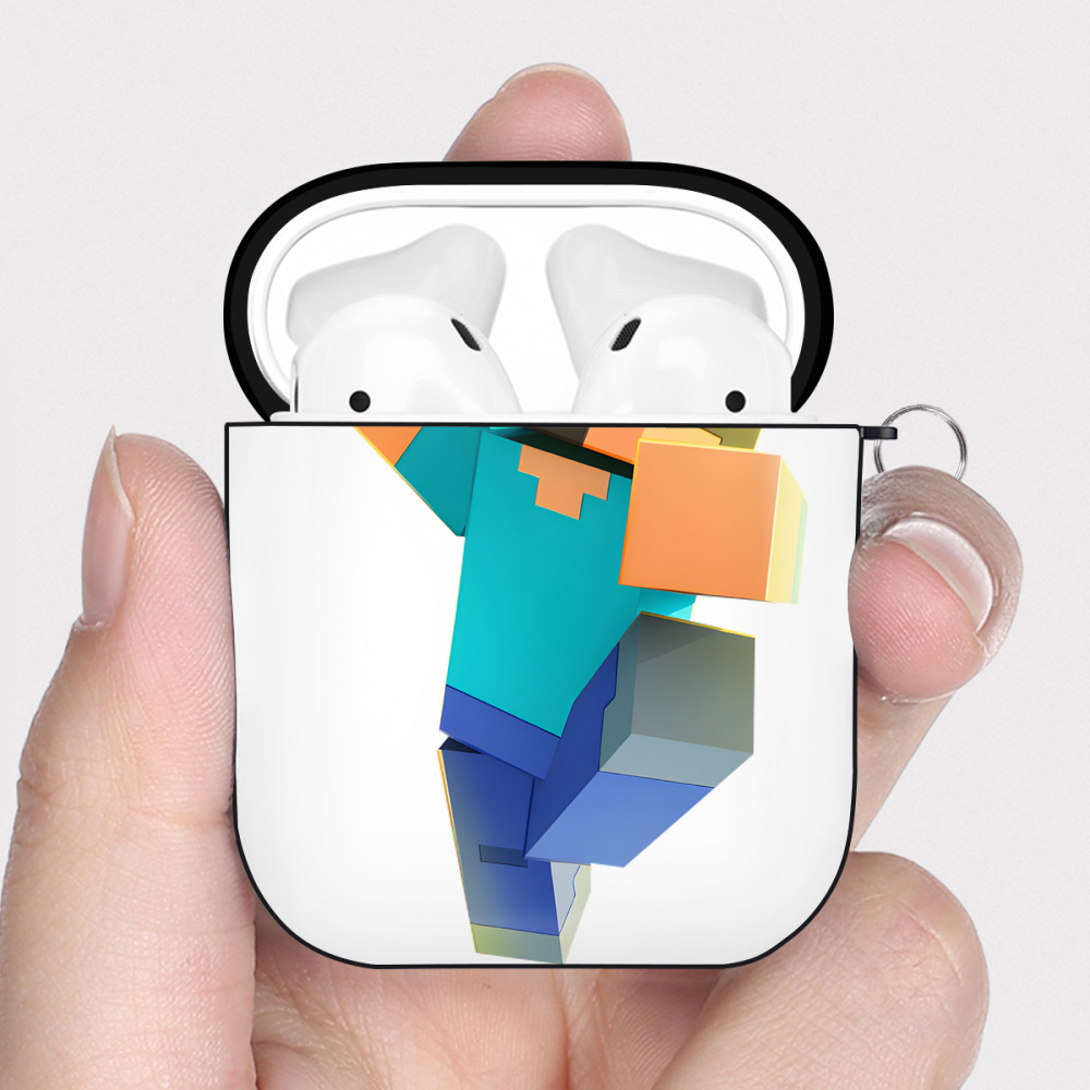 （画像用） マインクラフト ブロックの世界 Minecraft MC Block world AirPods 第2世代保護ケース ハードシェル ブラック 耐衝撃・防指紋・カラビナ付き