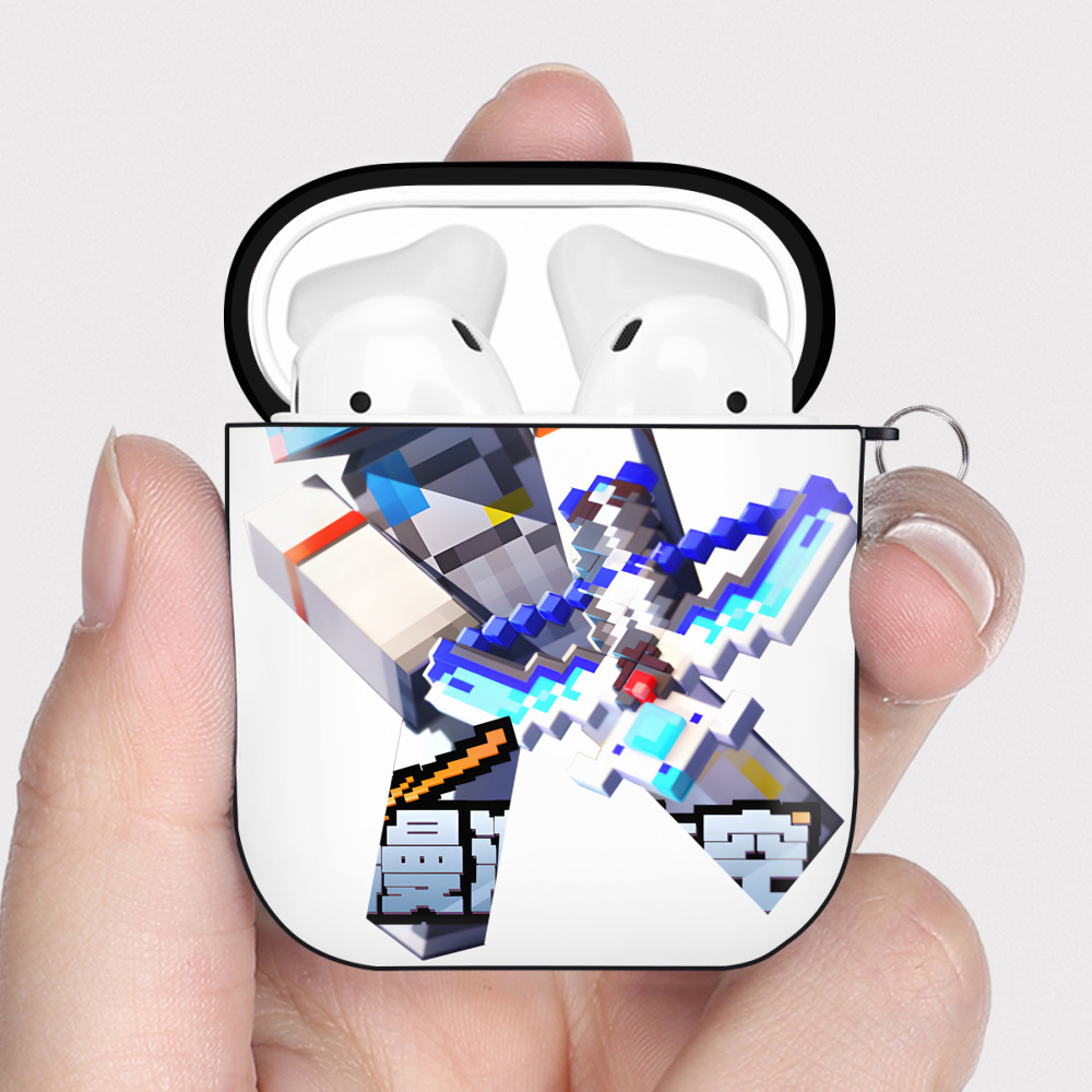 （画像用） マインクラフト ブロックの世界 Minecraft MC Block world AirPods 第2世代保護ケース ハードシェル ブラック 耐衝撃・防指紋・カラビナ付き