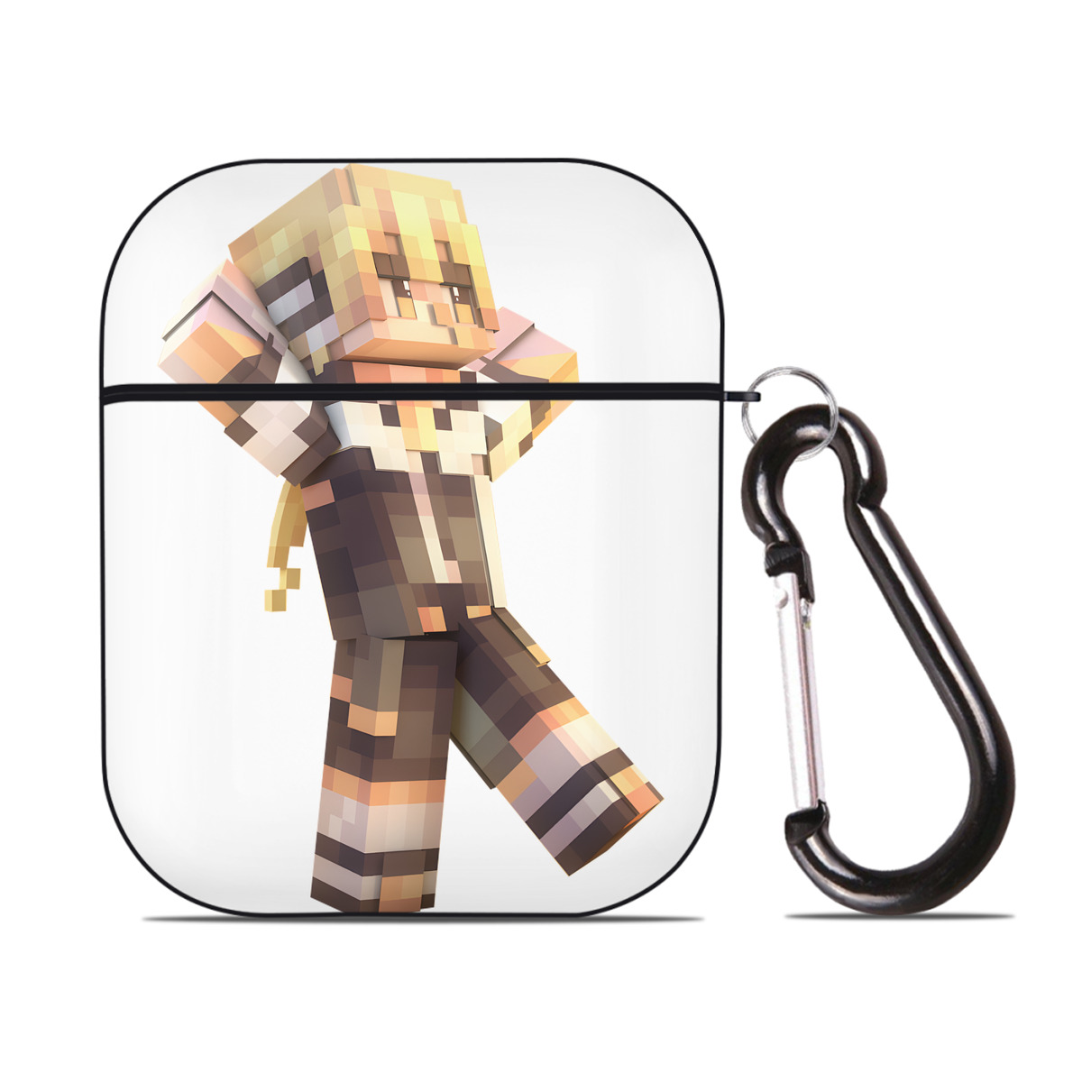 （画像用） マインクラフト ブロックの世界 Minecraft MC Block world AirPods 第2世代保護ケース ハードシェル ブラック 耐衝撃・防指紋・カラビナ付き