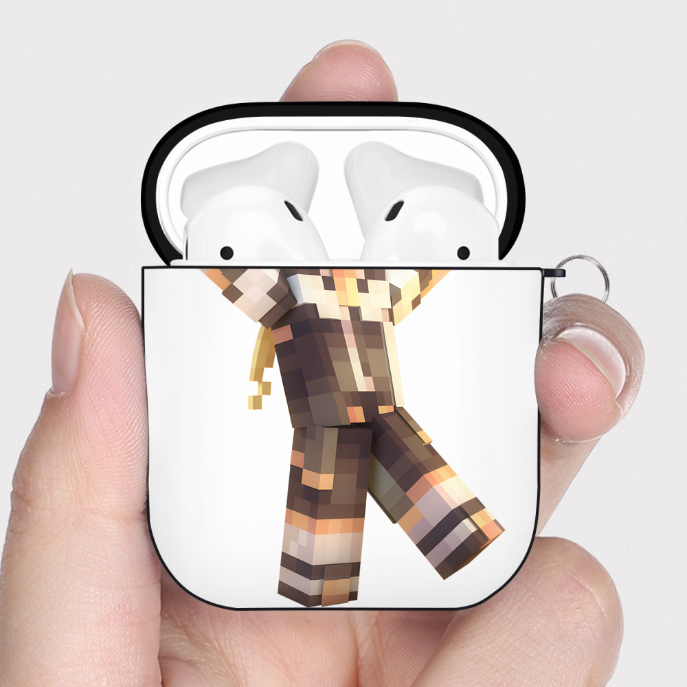 （画像用） マインクラフト ブロックの世界 Minecraft MC Block world AirPods 第2世代保護ケース ハードシェル ブラック 耐衝撃・防指紋・カラビナ付き
