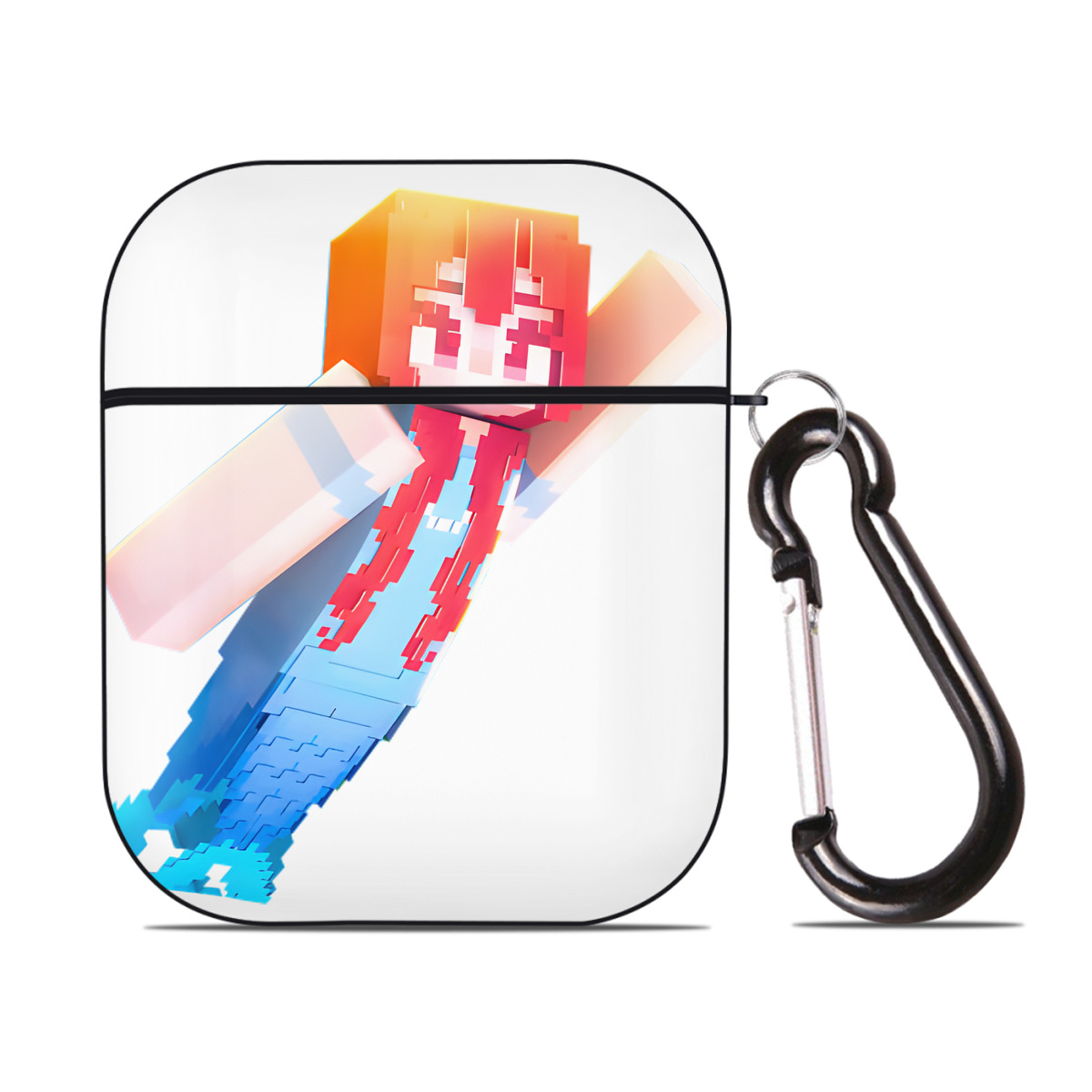 （画像用） マインクラフト ブロックの世界 Minecraft MC Block world AirPods 第2世代保護ケース ハードシェル ブラック 耐衝撃・防指紋・カラビナ付き