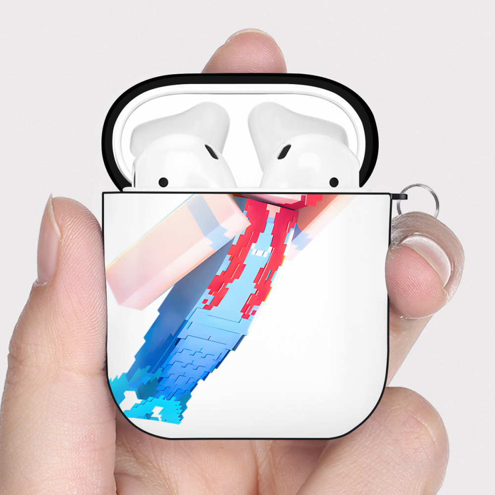 （画像用） マインクラフト ブロックの世界 Minecraft MC Block world AirPods 第2世代保護ケース ハードシェル ブラック 耐衝撃・防指紋・カラビナ付き