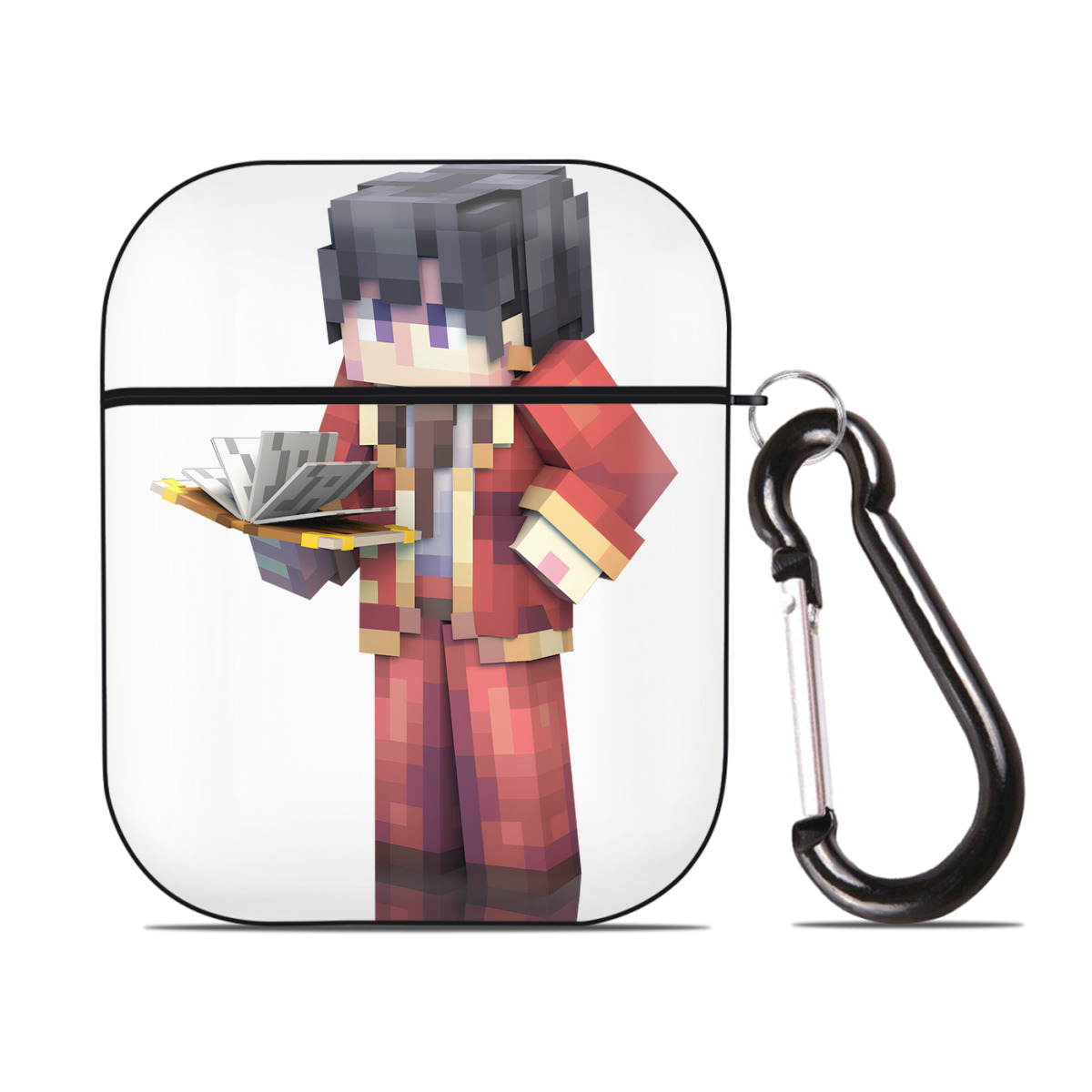 （画像用） マインクラフト ブロックの世界 Minecraft MC Block world AirPods 第2世代保護ケース ハードシェル ブラック 耐衝撃・防指紋・カラビナ付き