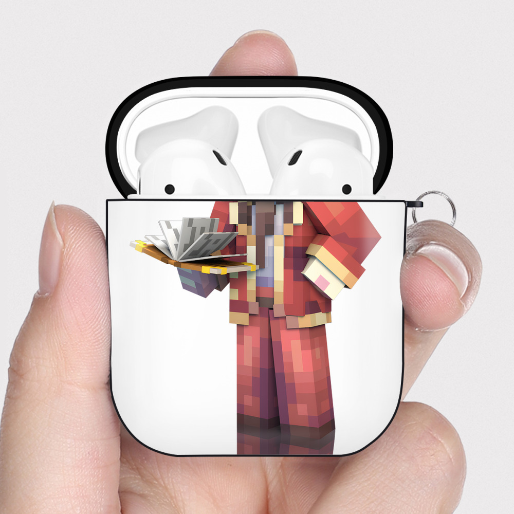 （画像用） マインクラフト ブロックの世界 Minecraft MC Block world AirPods 第2世代保護ケース ハードシェル ブラック 耐衝撃・防指紋・カラビナ付き