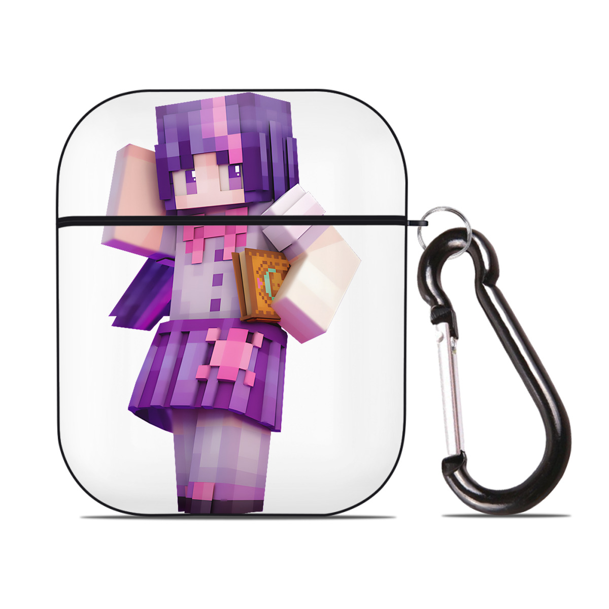 （画像用） マインクラフト ブロックの世界 Minecraft MC Block world AirPods 第2世代保護ケース ハードシェル ブラック 耐衝撃・防指紋・カラビナ付き