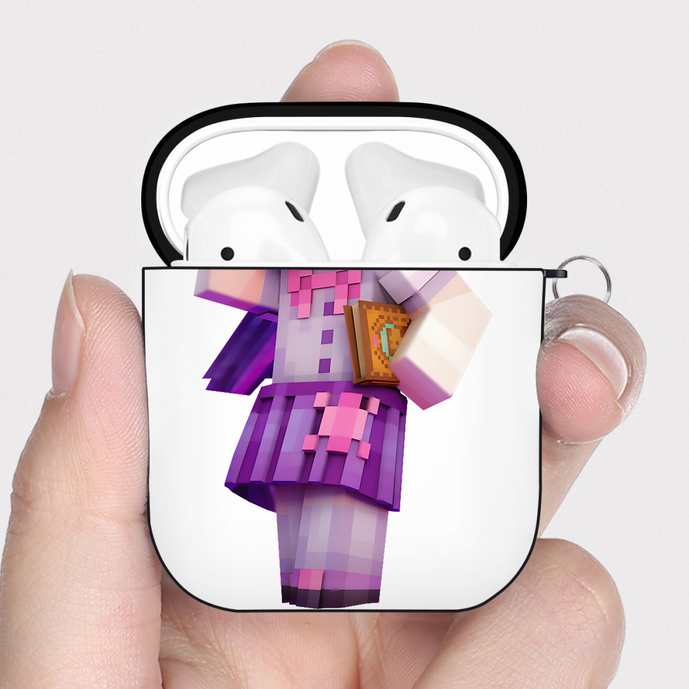 （画像用） マインクラフト ブロックの世界 Minecraft MC Block world AirPods 第2世代保護ケース ハードシェル ブラック 耐衝撃・防指紋・カラビナ付き