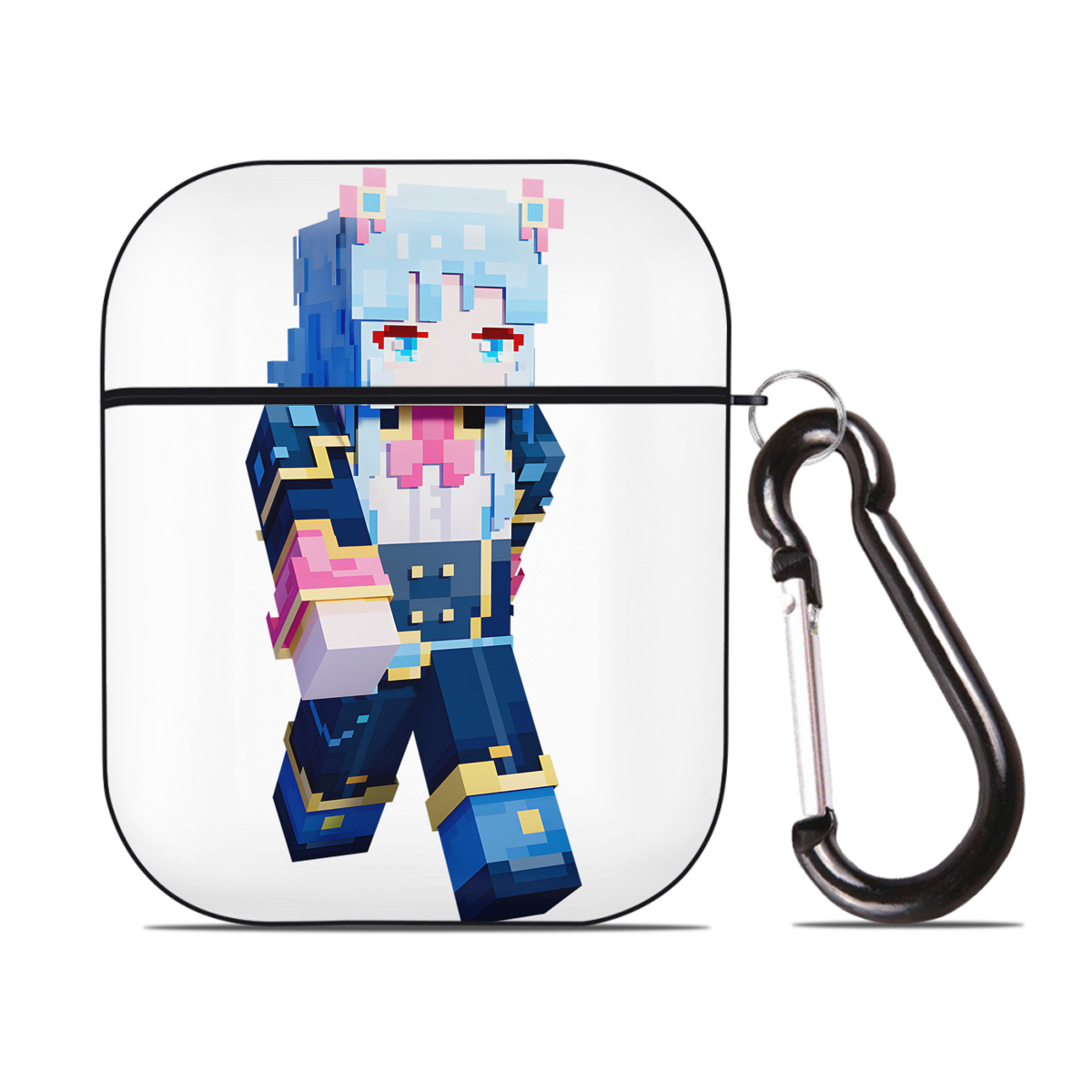 （画像用） マインクラフト ブロックの世界 Minecraft MC Block world AirPods 第2世代保護ケース ハードシェル ブラック 耐衝撃・防指紋・カラビナ付き