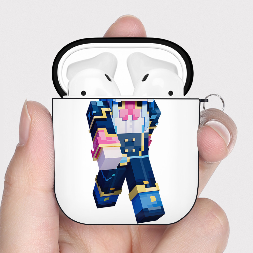 （画像用） マインクラフト ブロックの世界 Minecraft MC Block world AirPods 第2世代保護ケース ハードシェル ブラック 耐衝撃・防指紋・カラビナ付き