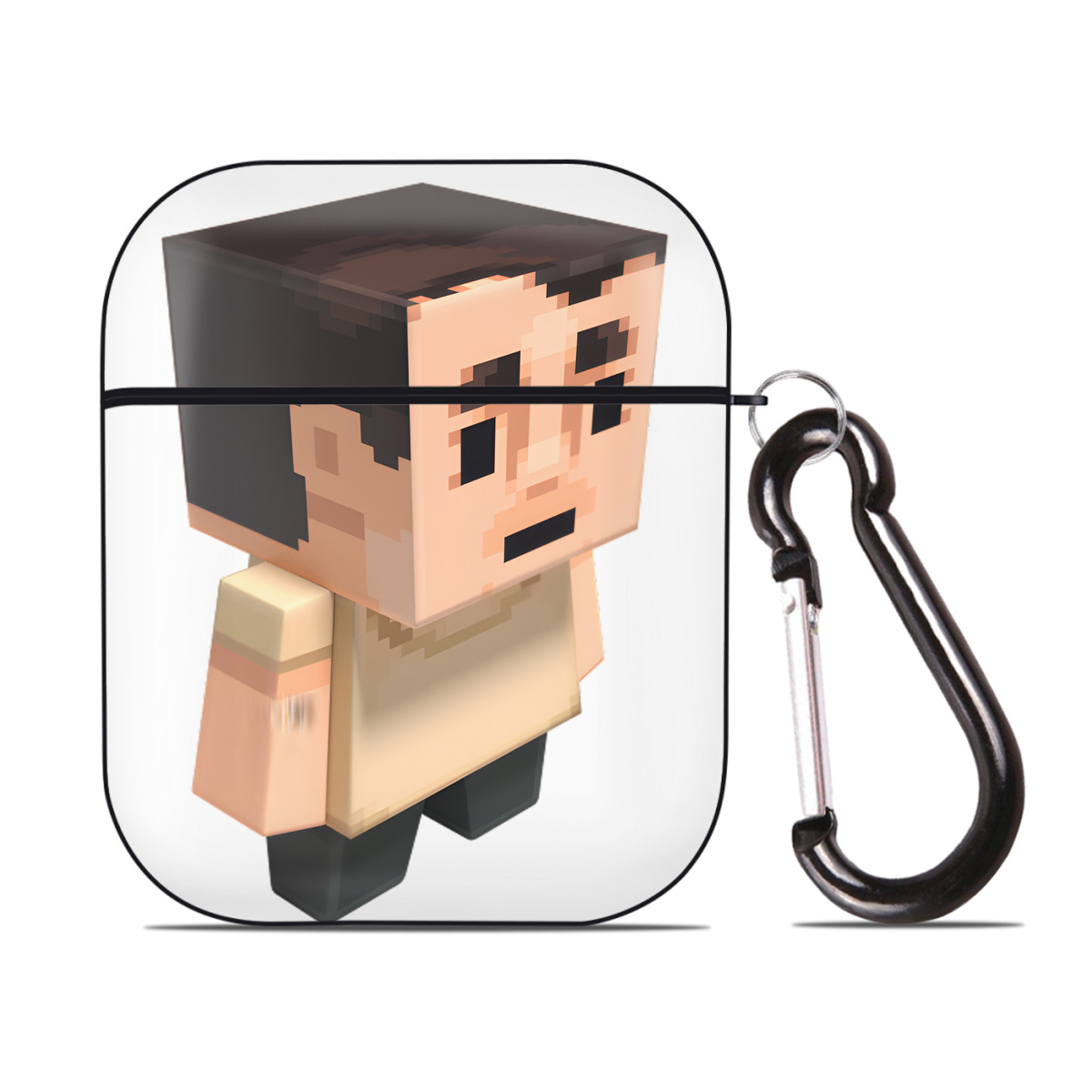 （画像用） マインクラフト ブロックの世界 Minecraft MC Block world AirPods 第2世代保護ケース ハードシェル ブラック 耐衝撃・防指紋・カラビナ付き