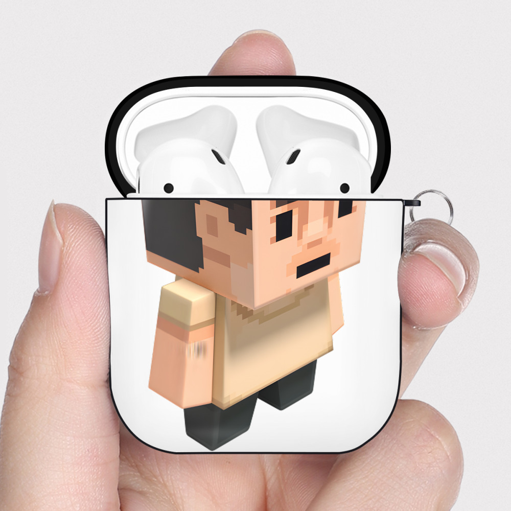 （画像用） マインクラフト ブロックの世界 Minecraft MC Block world AirPods 第2世代保護ケース ハードシェル ブラック 耐衝撃・防指紋・カラビナ付き