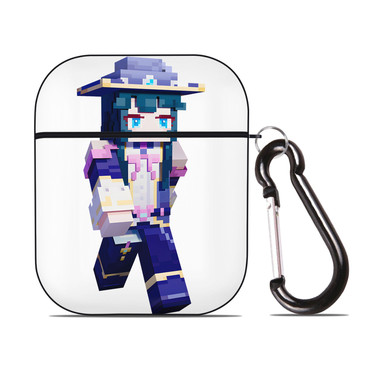 （画像用） マインクラフト ブロックの世界 Minecraft MC Block world AirPods 第2世代保護ケース ハードシェル ブラック 耐衝撃・防指紋・カラビナ付き