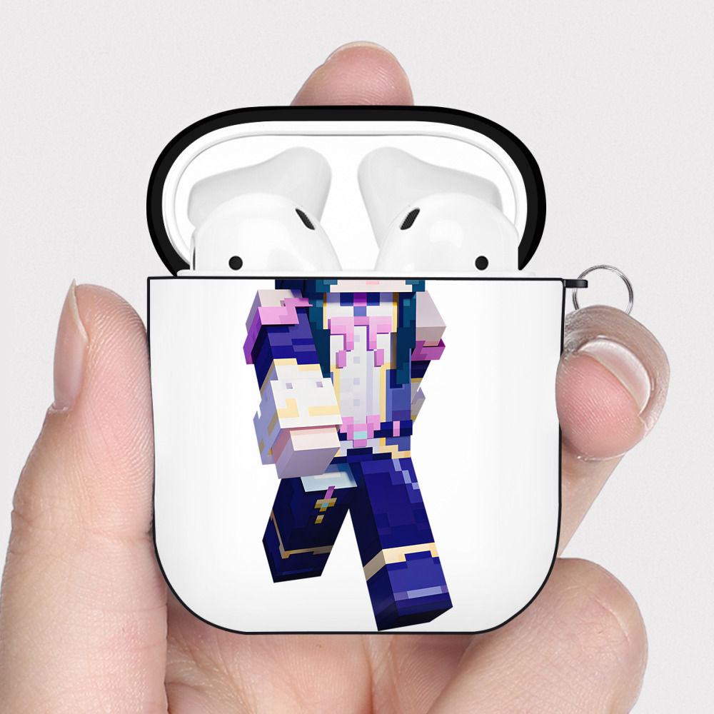 （画像用） マインクラフト ブロックの世界 Minecraft MC Block world AirPods 第2世代保護ケース ハードシェル ブラック 耐衝撃・防指紋・カラビナ付き