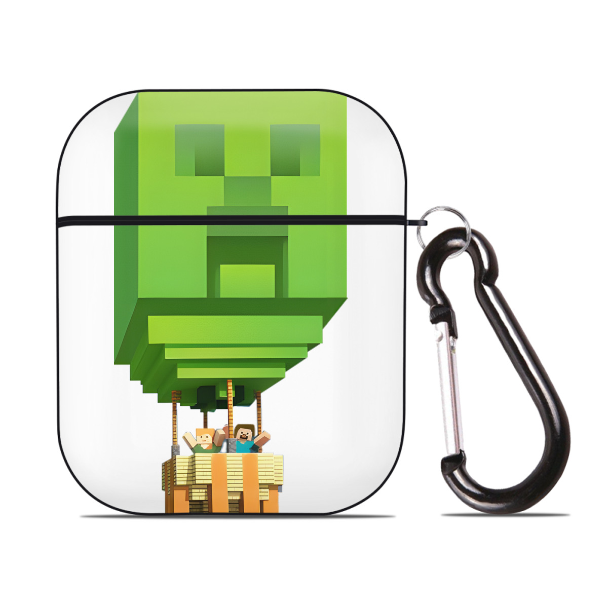 （画像用） マインクラフト ブロックの世界 Minecraft MC Block world AirPods 第2世代保護ケース ハードシェル ブラック 耐衝撃・防指紋・カラビナ付き