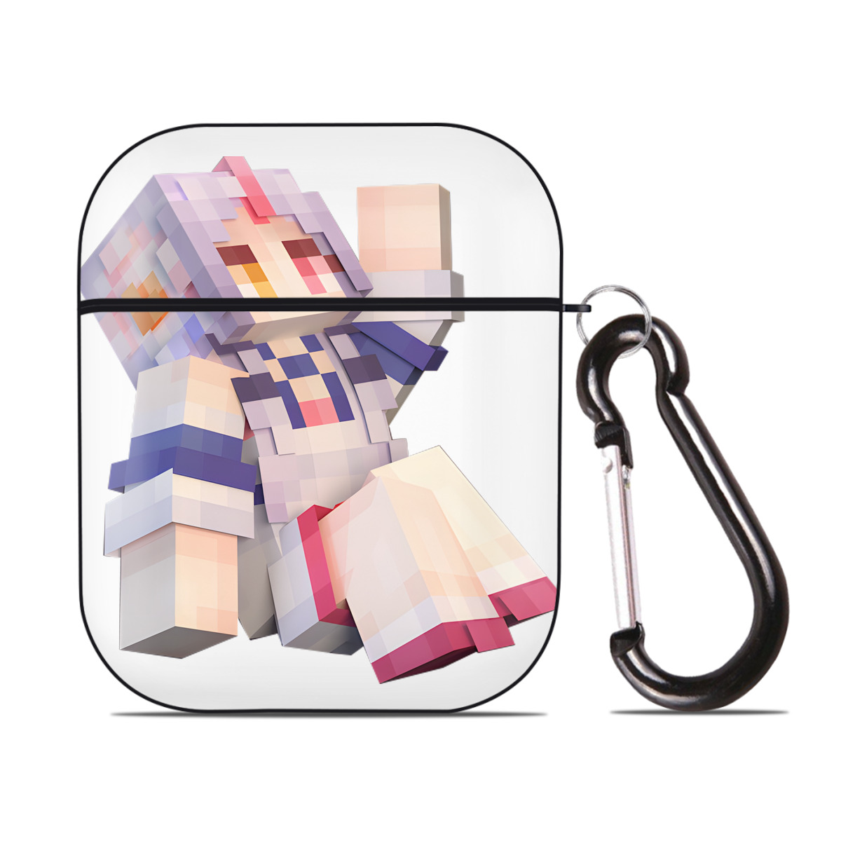 （画像用） マインクラフト ブロックの世界 Minecraft MC Block world AirPods 第2世代保護ケース ハードシェル ブラック 耐衝撃・防指紋・カラビナ付き