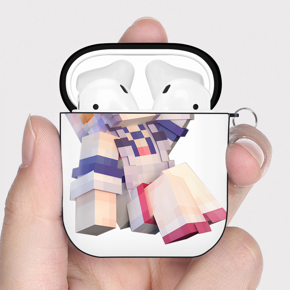 （画像用） マインクラフト ブロックの世界 Minecraft MC Block world AirPods 第2世代保護ケース ハードシェル ブラック 耐衝撃・防指紋・カラビナ付き