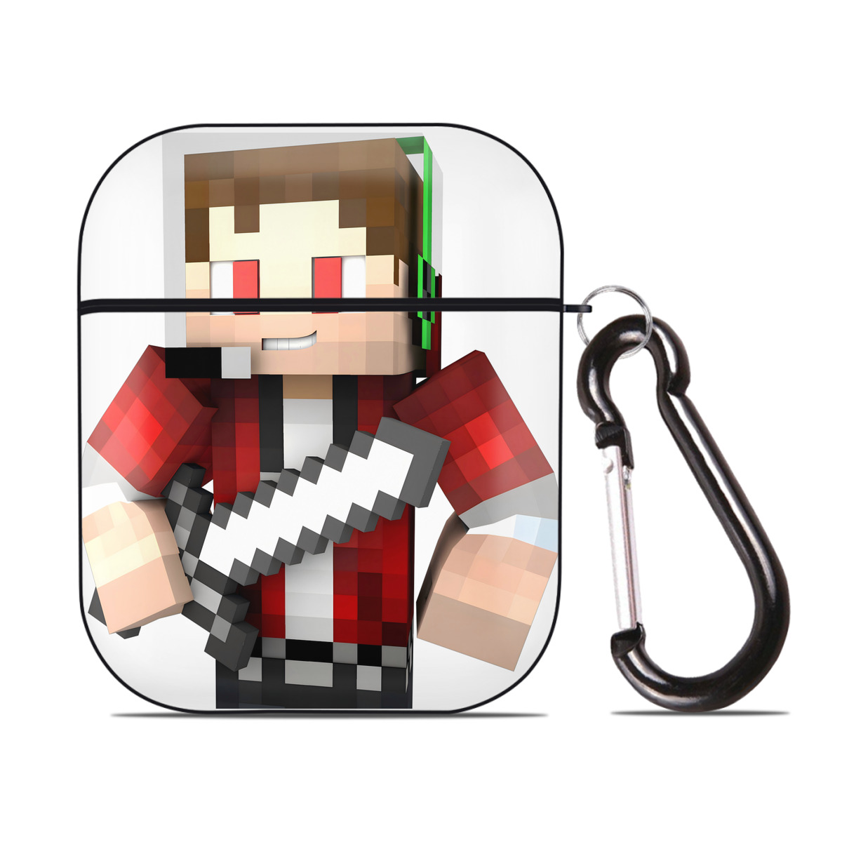 （画像用） マインクラフト ブロックの世界 Minecraft MC Block world AirPods 第2世代保護ケース ハードシェル ブラック 耐衝撃・防指紋・カラビナ付き