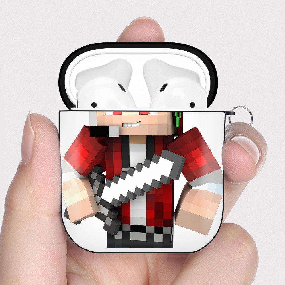 （画像用） マインクラフト ブロックの世界 Minecraft MC Block world AirPods 第2世代保護ケース ハードシェル ブラック 耐衝撃・防指紋・カラビナ付き