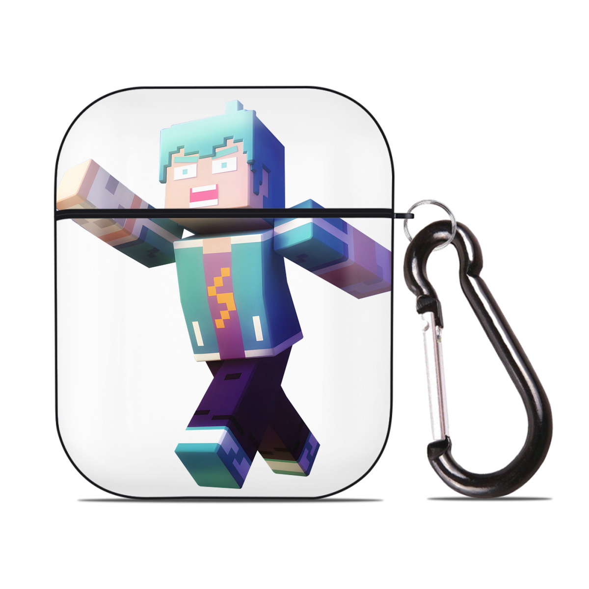 （画像用） マインクラフト ブロックの世界 Minecraft MC Block world AirPods 第2世代保護ケース ハードシェル ブラック 耐衝撃・防指紋・カラビナ付き