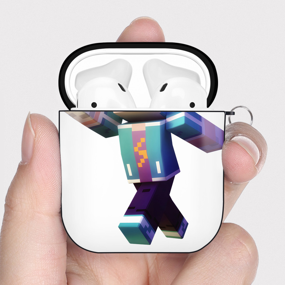 （画像用） マインクラフト ブロックの世界 Minecraft MC Block world AirPods 第2世代保護ケース ハードシェル ブラック 耐衝撃・防指紋・カラビナ付き