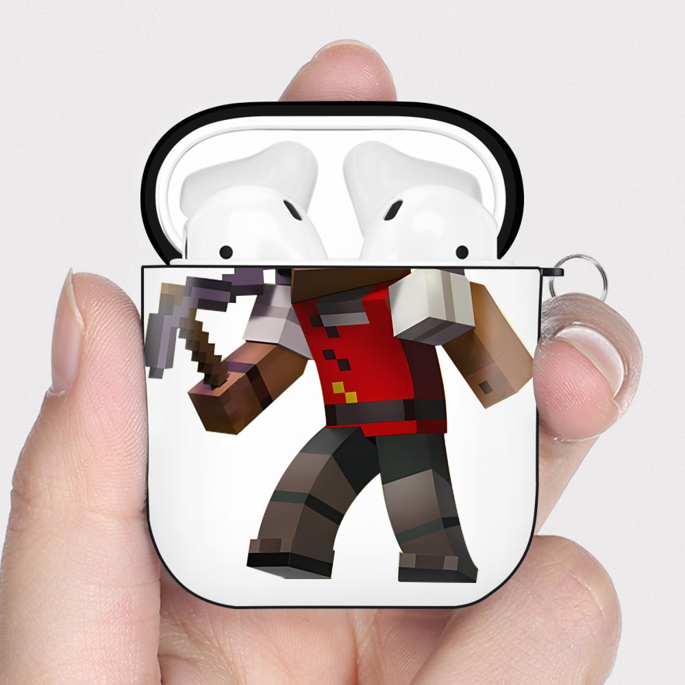 （画像用） マインクラフト ブロックの世界 Minecraft MC Block world AirPods 第2世代保護ケース ハードシェル ブラック 耐衝撃・防指紋・カラビナ付き