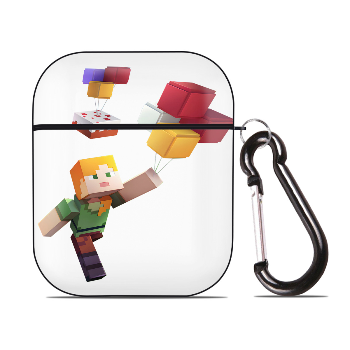 （画像用） マインクラフト ブロックの世界 Minecraft MC Block world AirPods 第2世代保護ケース ハードシェル ブラック 耐衝撃・防指紋・カラビナ付き