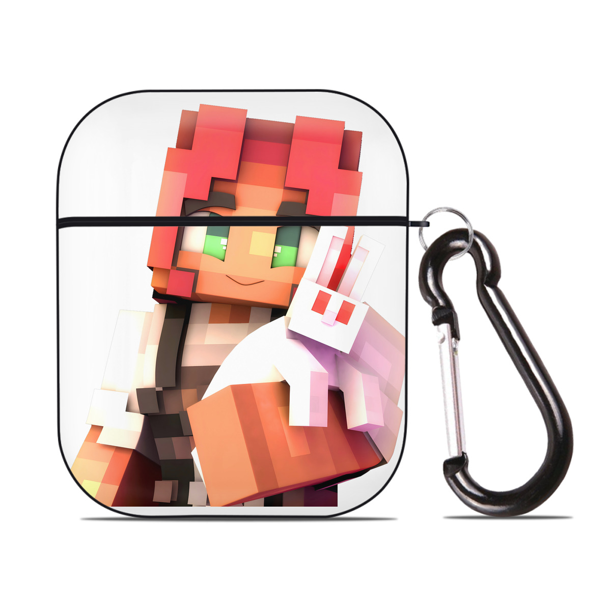 （画像用） マインクラフト ブロックの世界 Minecraft MC Block world AirPods 第2世代保護ケース ハードシェル ブラック 耐衝撃・防指紋・カラビナ付き