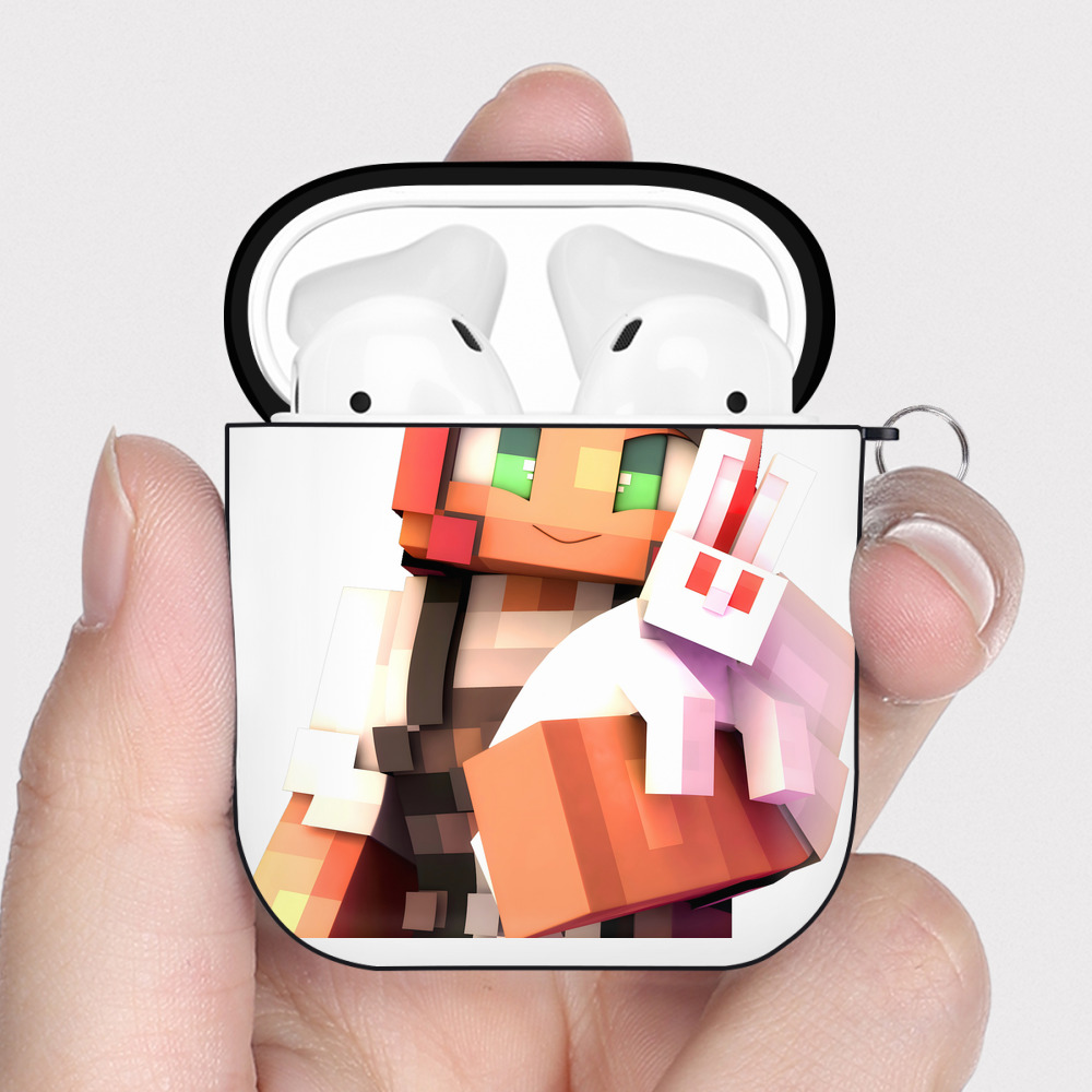 （画像用） マインクラフト ブロックの世界 Minecraft MC Block world AirPods 第2世代保護ケース ハードシェル ブラック 耐衝撃・防指紋・カラビナ付き