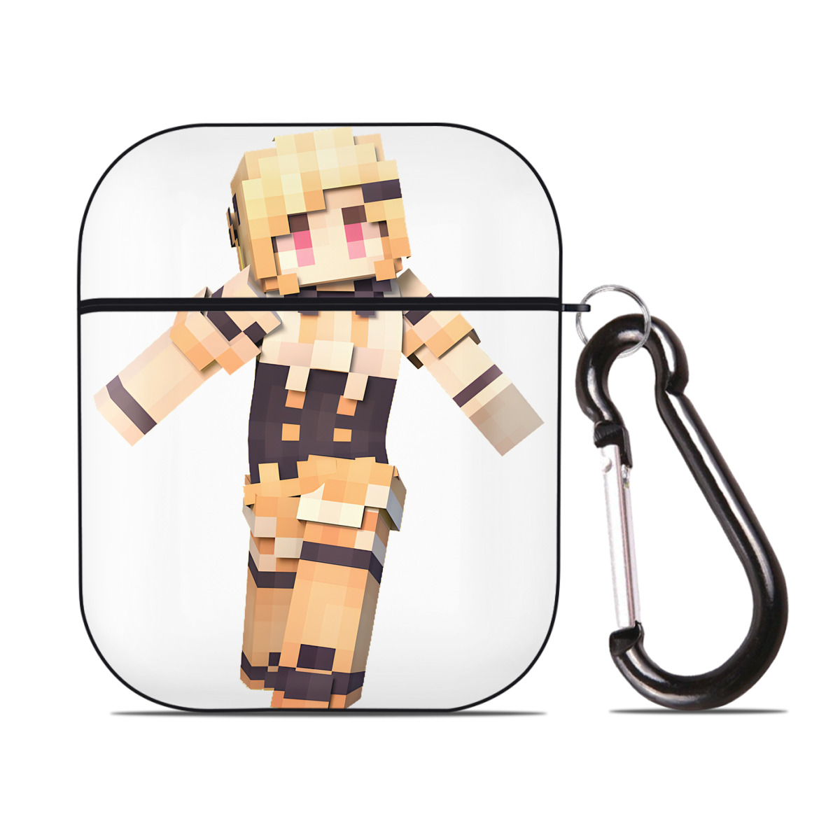 （画像用） マインクラフト ブロックの世界 Minecraft MC Block world AirPods 第2世代保護ケース ハードシェル ブラック 耐衝撃・防指紋・カラビナ付き