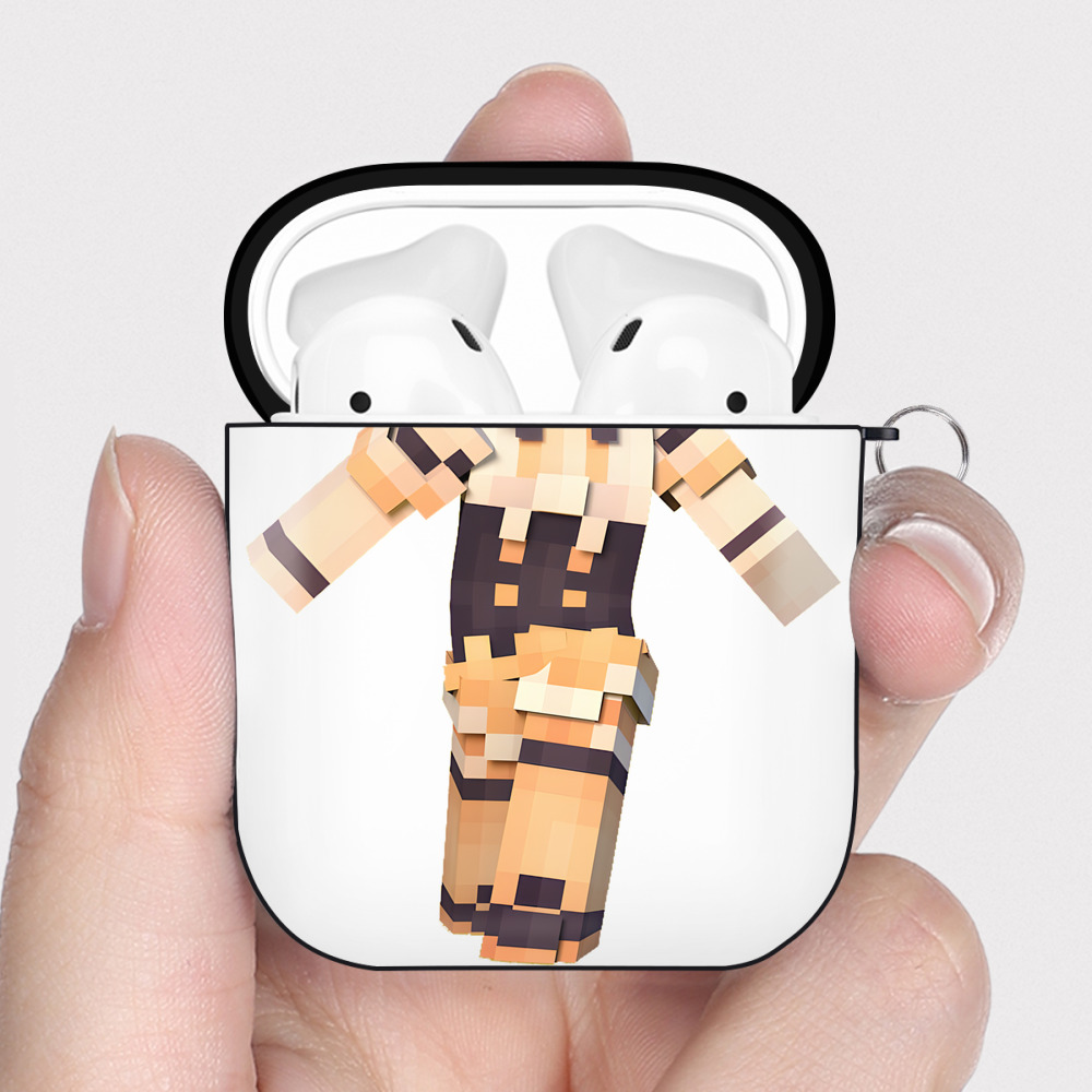 （画像用） マインクラフト ブロックの世界 Minecraft MC Block world AirPods 第2世代保護ケース ハードシェル ブラック 耐衝撃・防指紋・カラビナ付き