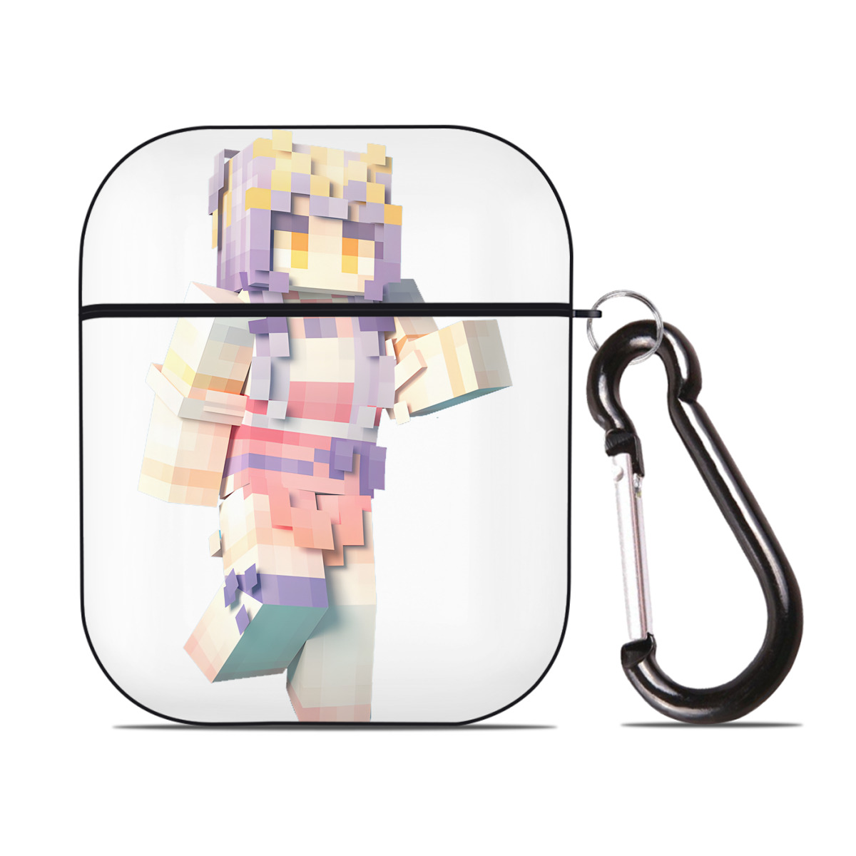 （画像用） マインクラフト ブロックの世界 Minecraft MC Block world AirPods 第2世代保護ケース ハードシェル ブラック 耐衝撃・防指紋・カラビナ付き