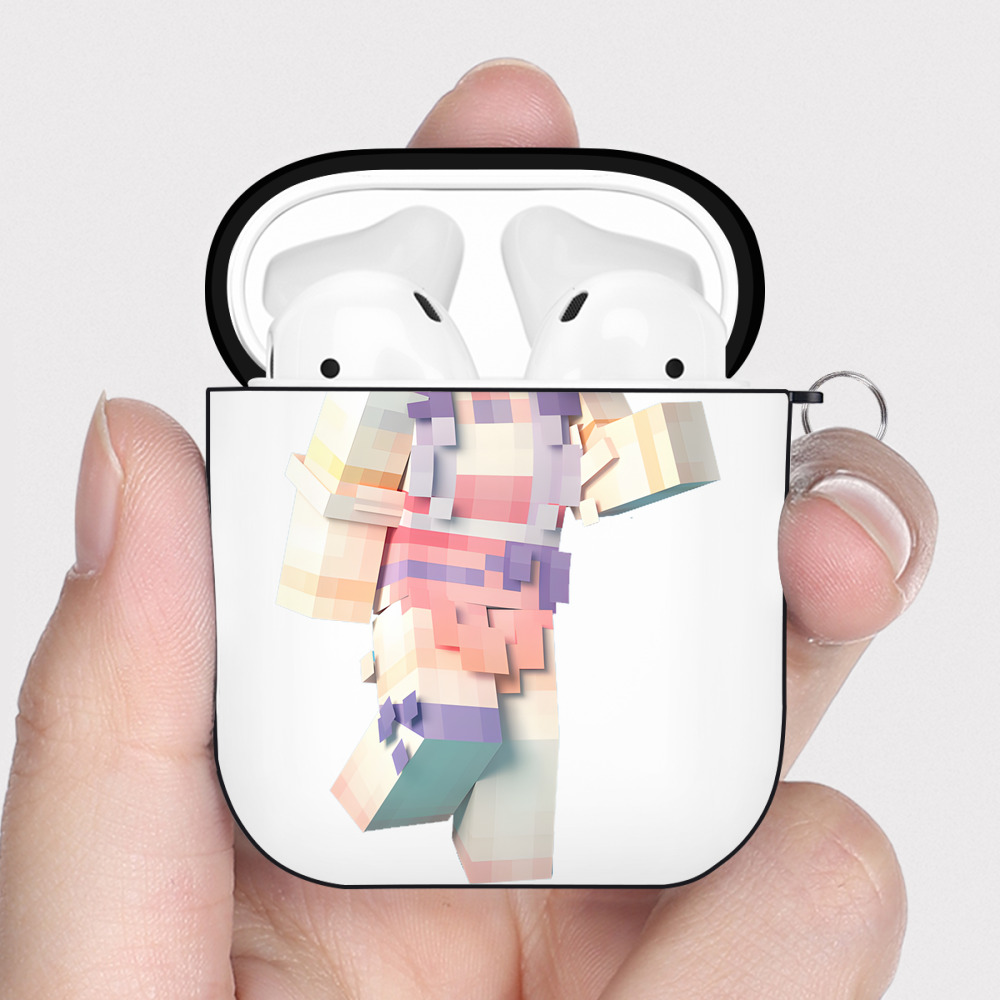 （画像用） マインクラフト ブロックの世界 Minecraft MC Block world AirPods 第2世代保護ケース ハードシェル ブラック 耐衝撃・防指紋・カラビナ付き