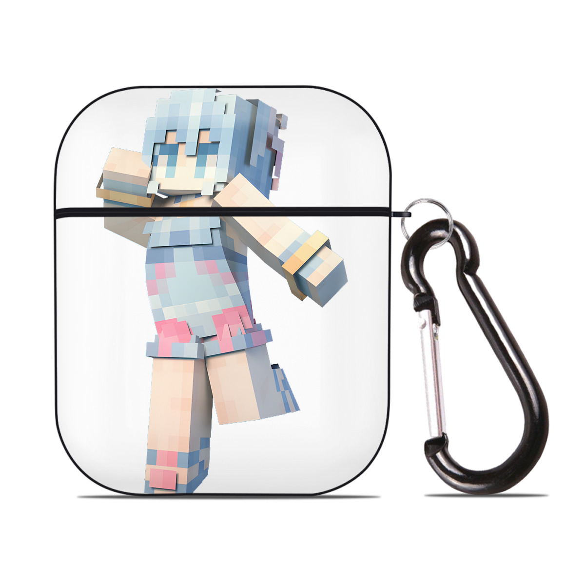 （画像用） マインクラフト ブロックの世界 Minecraft MC Block world AirPods 第2世代保護ケース ハードシェル ブラック 耐衝撃・防指紋・カラビナ付き