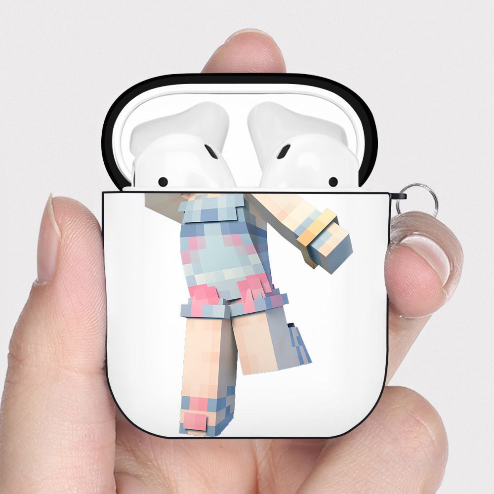 （画像用） マインクラフト ブロックの世界 Minecraft MC Block world AirPods 第2世代保護ケース ハードシェル ブラック 耐衝撃・防指紋・カラビナ付き